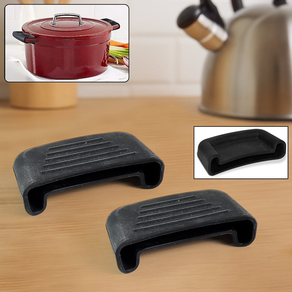Silicone pot handle sleeve providing heat resistant grip on metal cookware handle