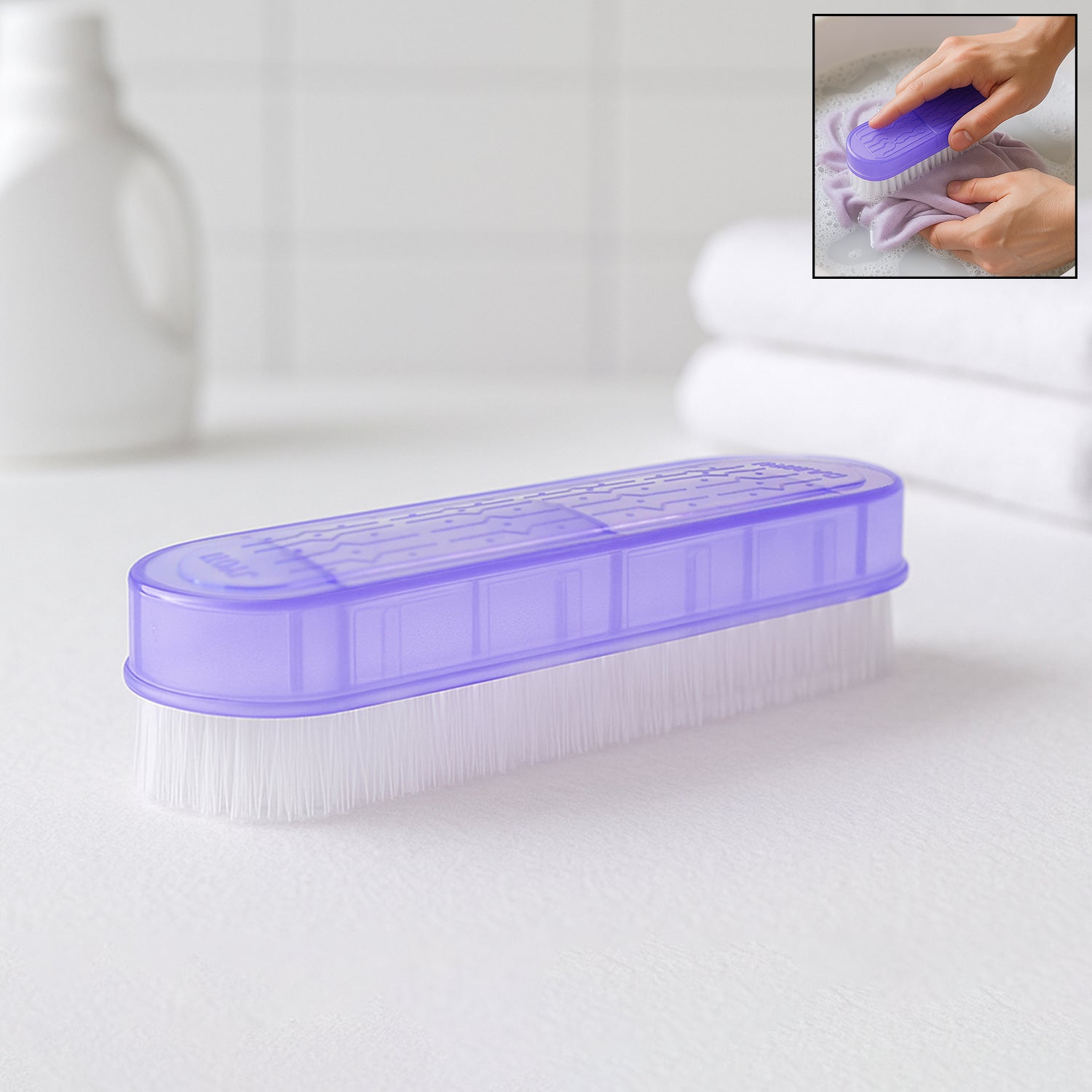 Quick stain removal with nylon bristle scrubbing brush