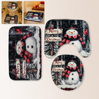 Christmas-themed bathroom mat set with snowman print and festive design