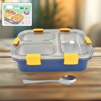 3 compartment stainless steel lunch box with transparent lid for kids