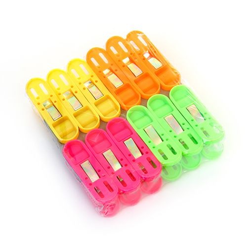 Multicolour non-slip plastic clips for secure cloth drying.