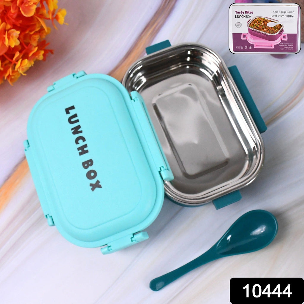 Colorful dual-tone stainless steel lunch box with secure snap-closure lid