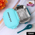 Colorful dual-tone stainless steel lunch box with secure snap-closure lid