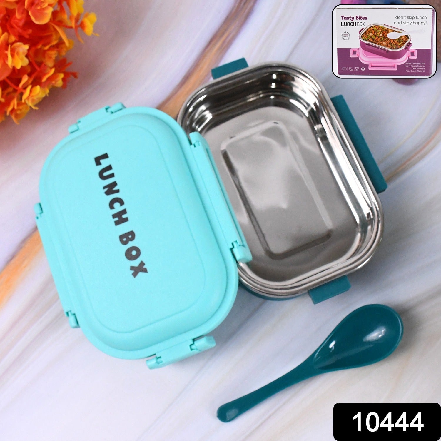 Colorful dual-tone stainless steel lunch box with secure snap-closure lid