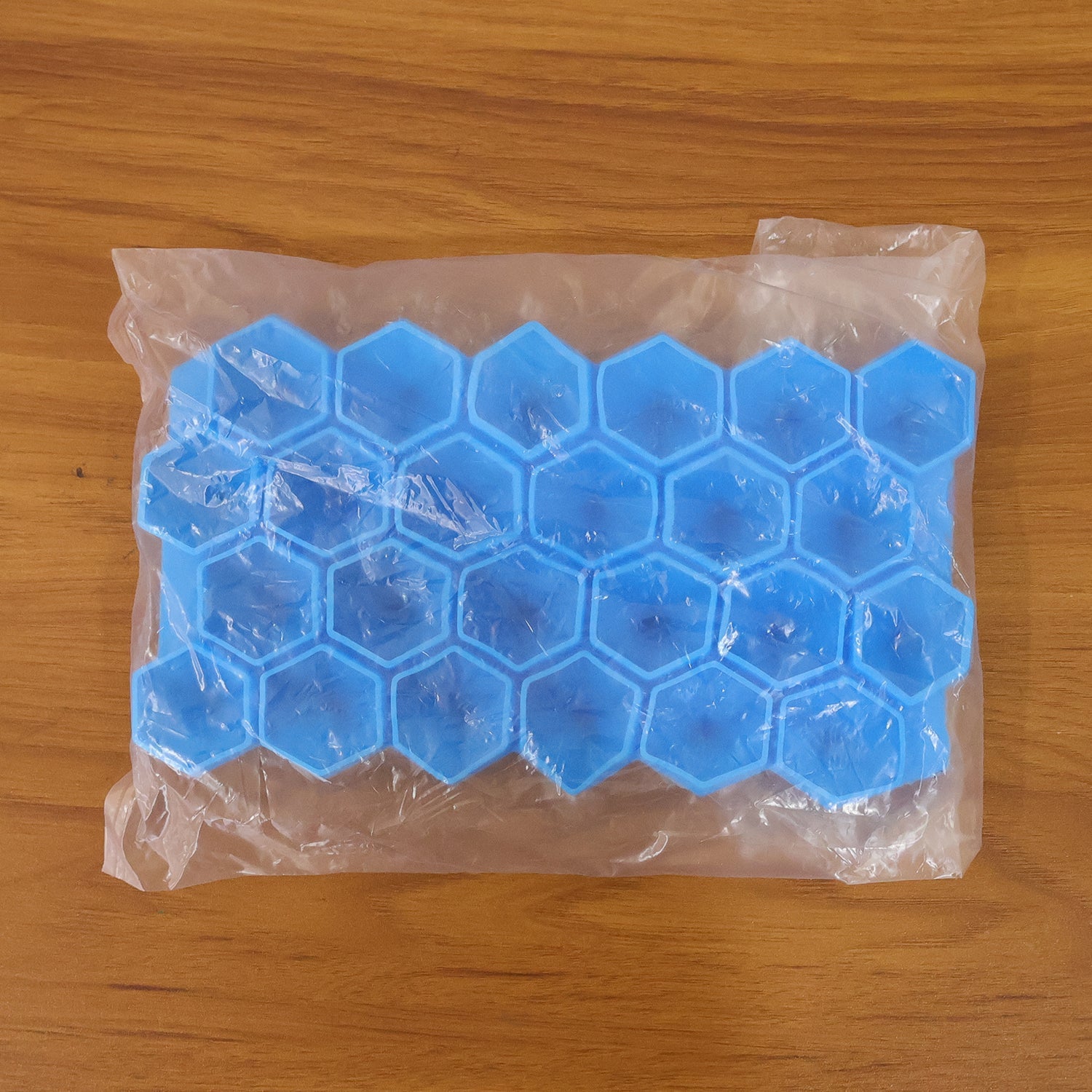 Premium silicone ice cube tray in blue, hexagon shape