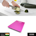 Durable plastic chopping board on a kitchen counter, ready for use.