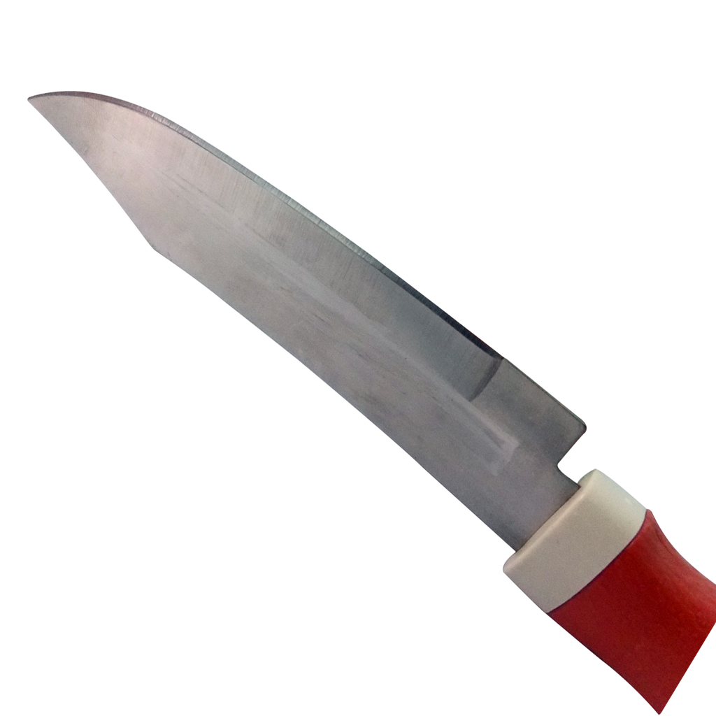 Small ceramic kitchen knife with a white blade and black protective cover for safe storage.