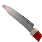 Small ceramic kitchen knife with a white blade and black protective cover for safe storage.