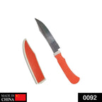Ceramic kitchen knife showcasing its ergonomic handle and included blade cover.
