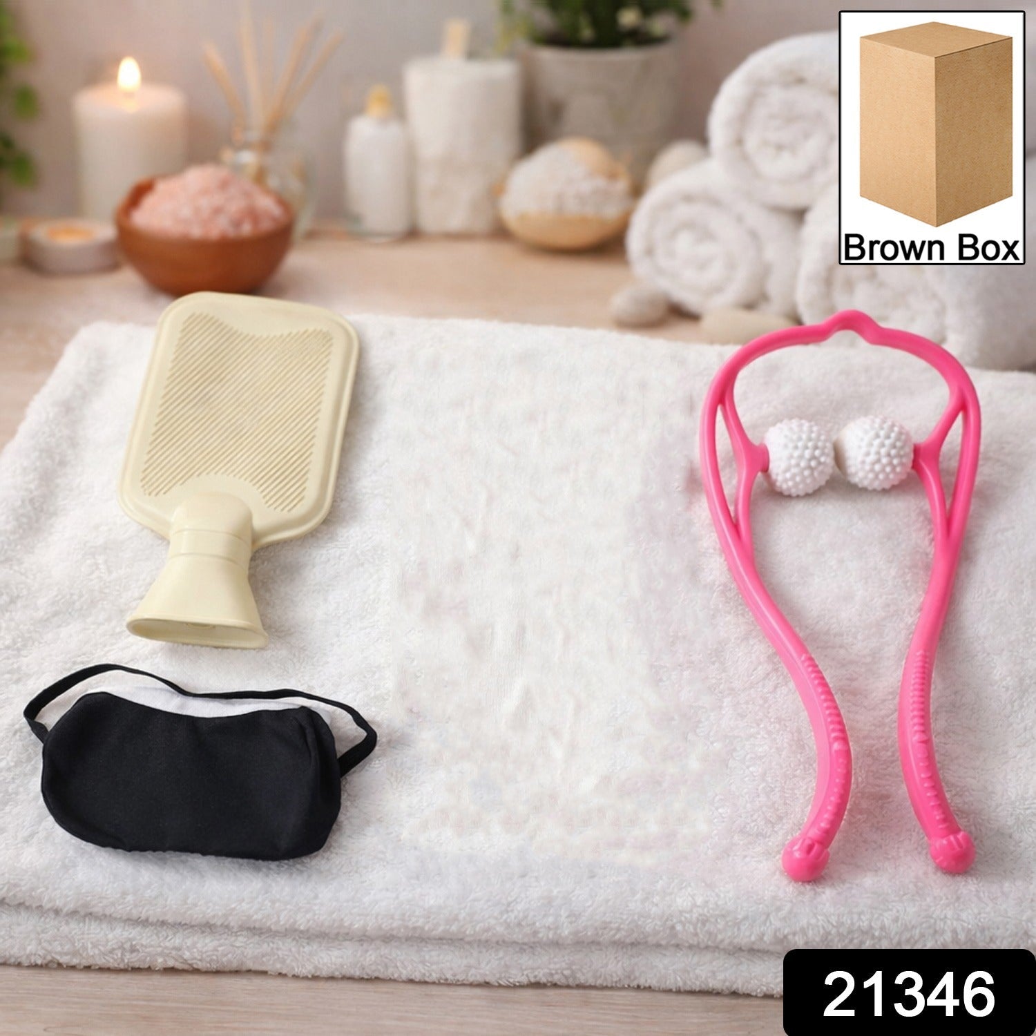 Close-up of neck massage roller included in the self care and relaxation combo set