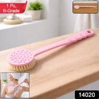 Ergonomic long handle back scrubber featuring soft bristles for deep cleansing and exfoliation.