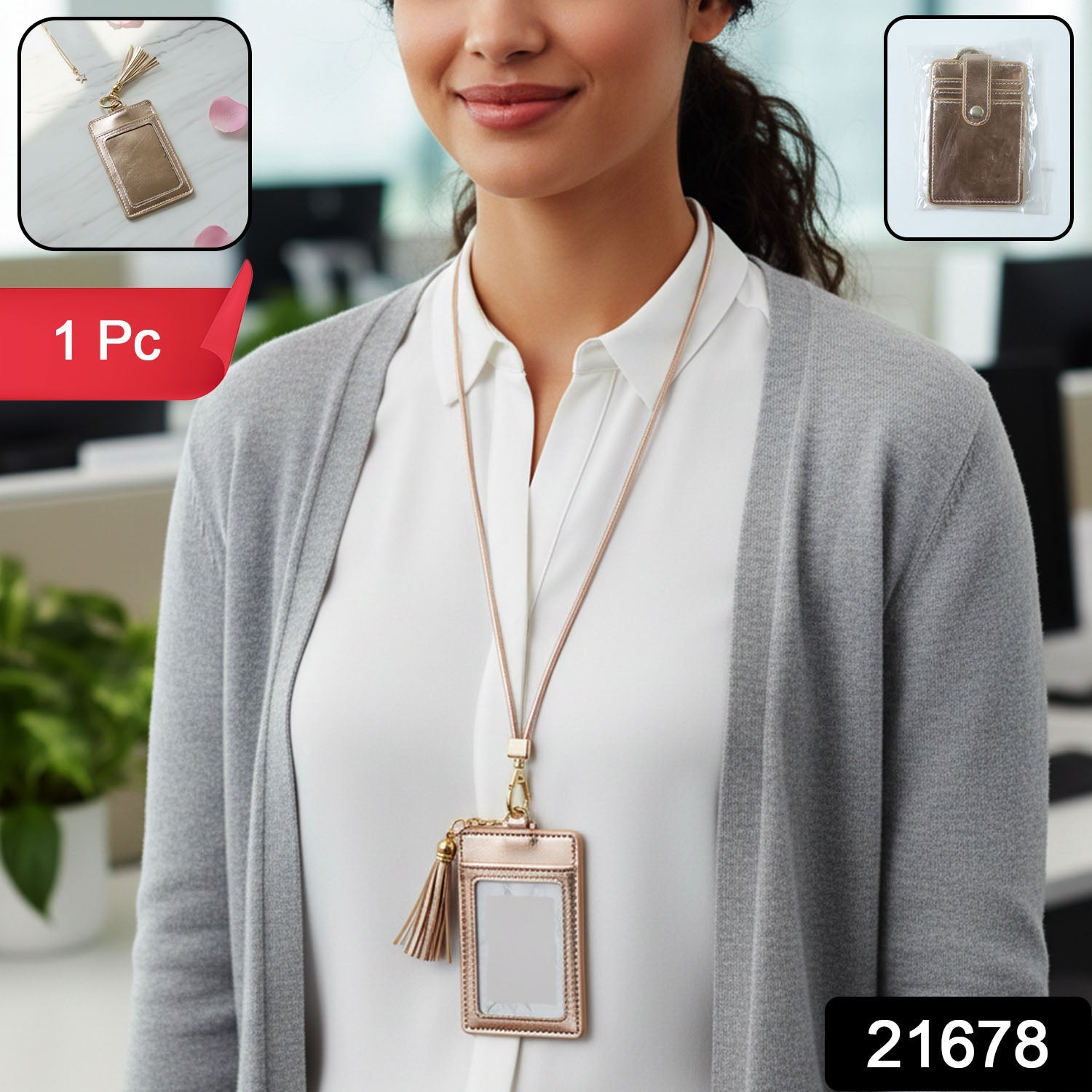 PU Leather ID card holder with lanyard for easy access