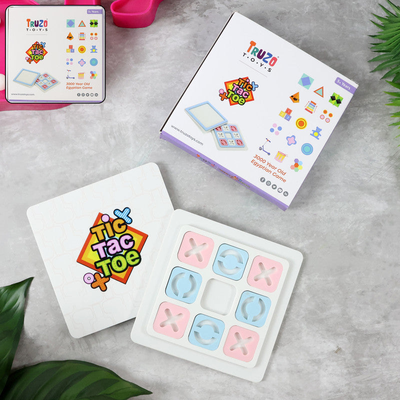 Tic Tac Toe board game with X and O pieces on classic wooden board