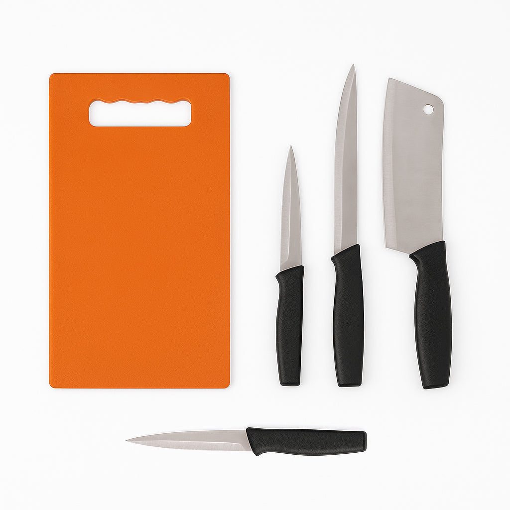Daily use chopping board kit with plastic board and sharp kitchen knives
