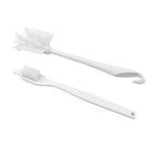 Cleaning brush with ergonomic handle on plain background