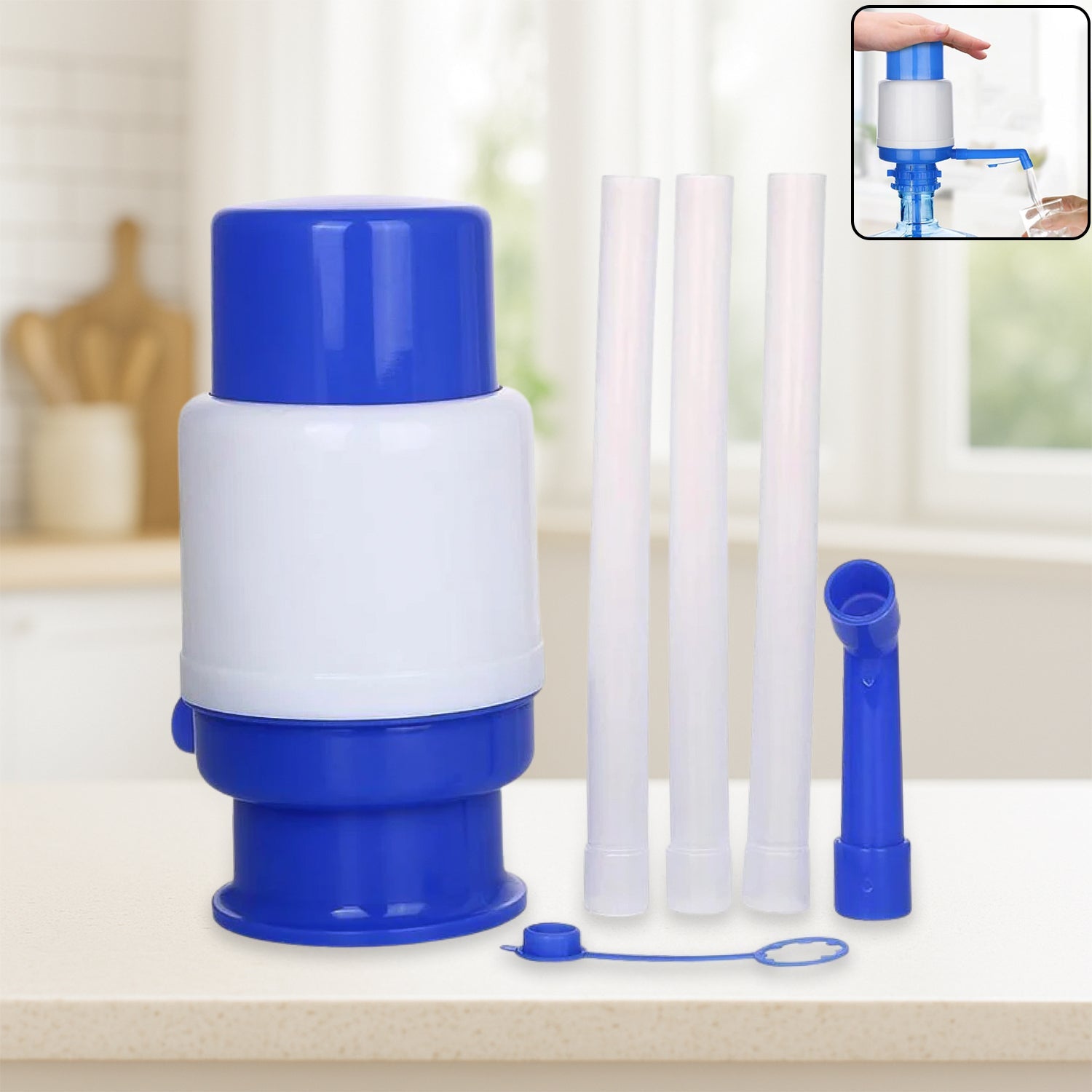 BPA-free Hand Press Water Pump securely fitted on a 20-litre water bottle.