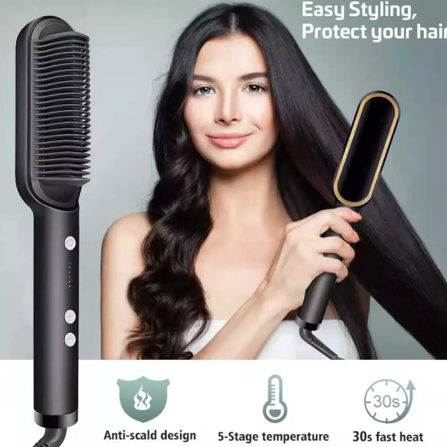 Hair straightener with a secure safety lock for convenient storage.