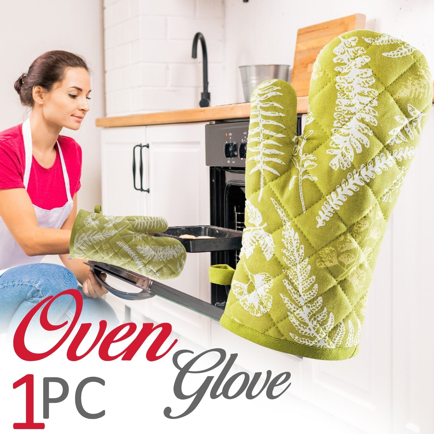 Padded Heat Proof Oven Glove showcasing its thick cotton material.