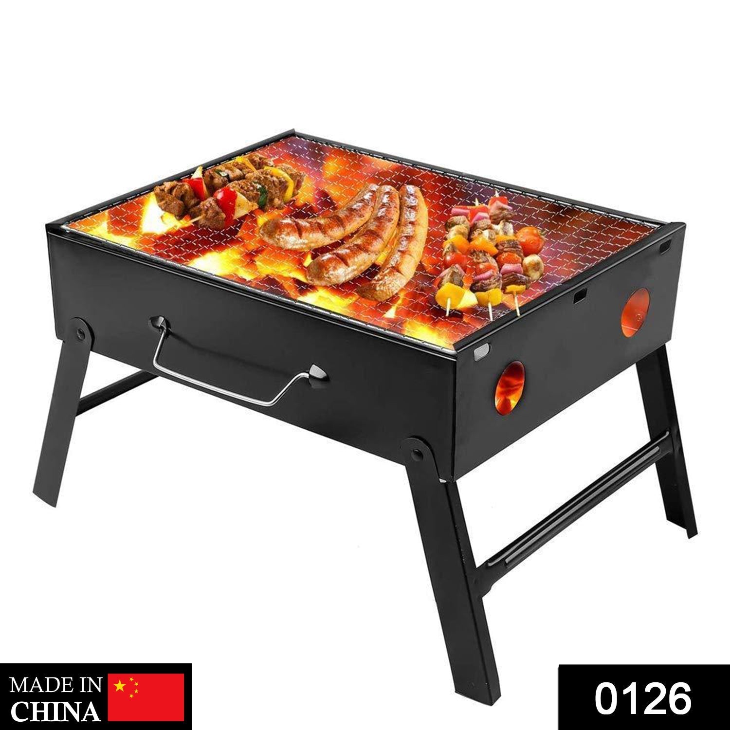 Compact Siplix portable charcoal grill shown folded for easy transport.