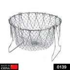 The multi-functional foldable strainer basket shown in its compact, flat storage configuration.