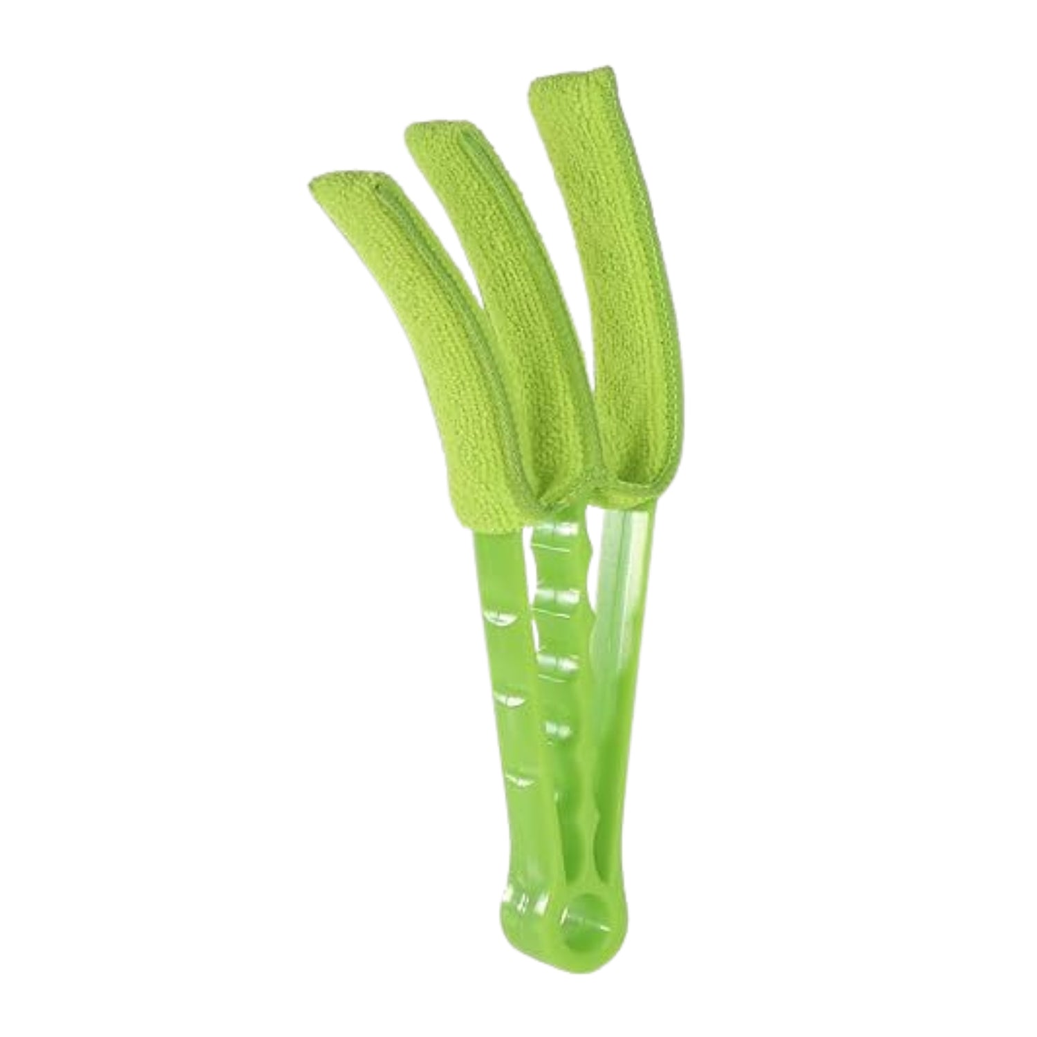 Close-up of the window blind cleaner brush head, showing its three arms with soft microfiber sleeves.