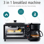 Packaging box for the 3-in-1 Breakfast Maker with product features.