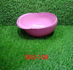 Plastic rice strainer showcased from an angle, highlighting its depth.