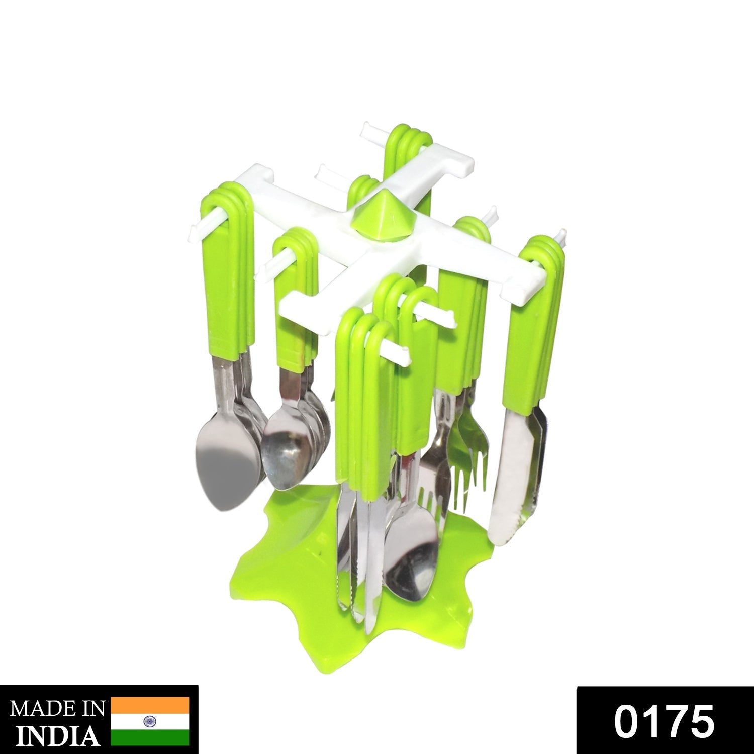 Close-up of the elegant 24-piece stainless steel cutlery set with mirror finish.