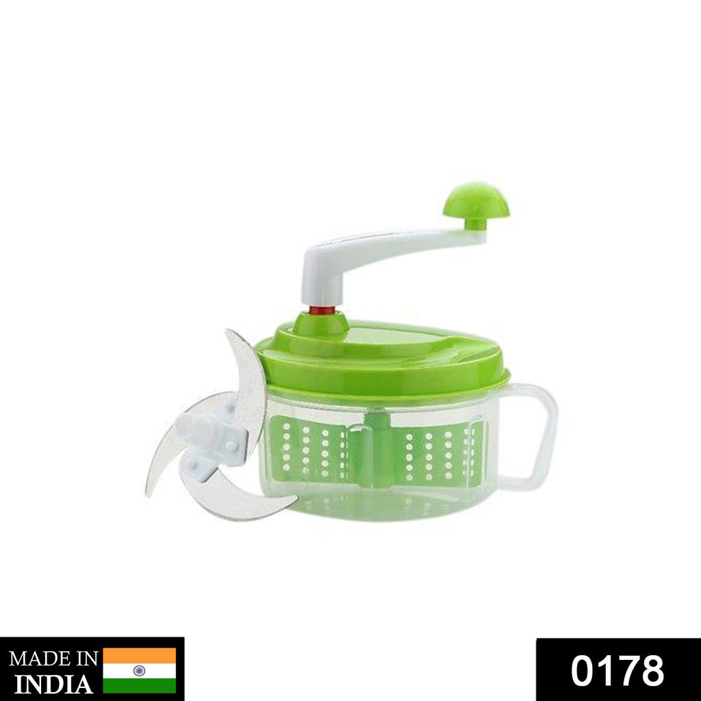 Close-up of the CookAura Manual Food Processor, showcasing its compact design.