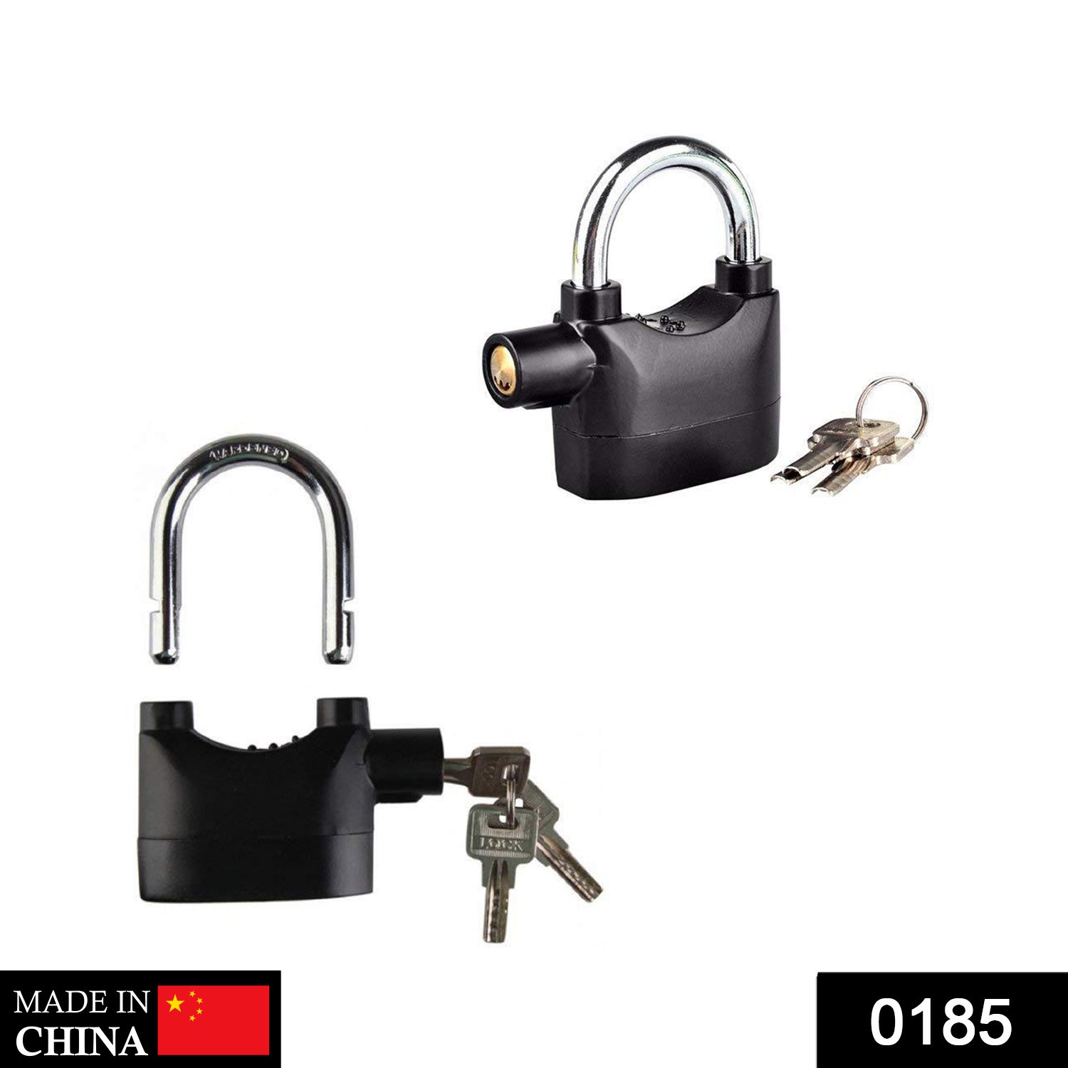 Close-up of smart alarm siren on anti theft security pad lock
