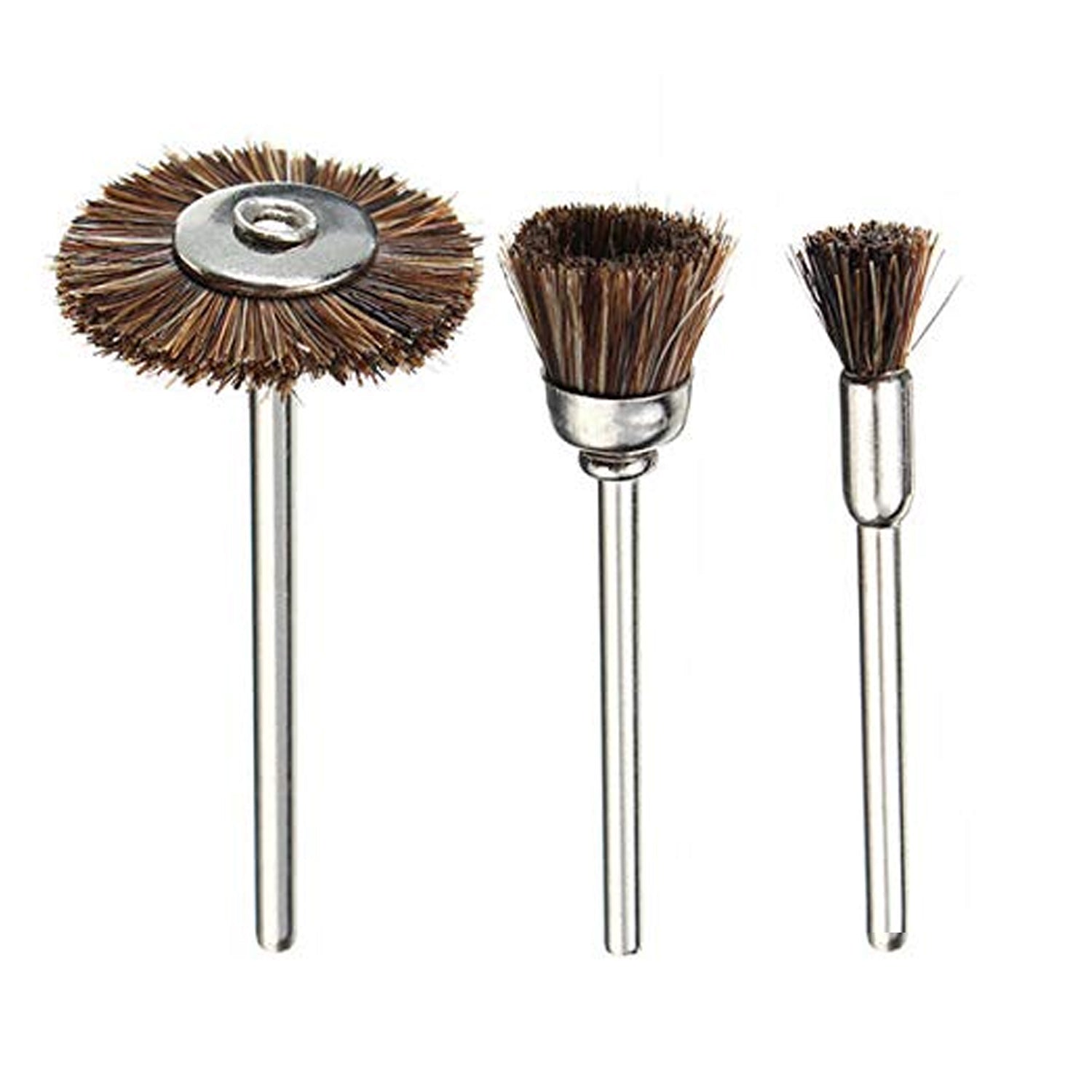 Overview of the 3-piece Brass Wire Wheels set, showcasing various brush styles.