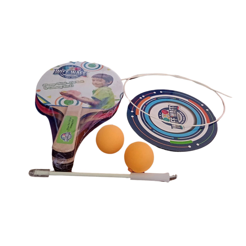 Close-up of elastic soft shaft on Portable Wiff Waff table tennis rebound trainer.