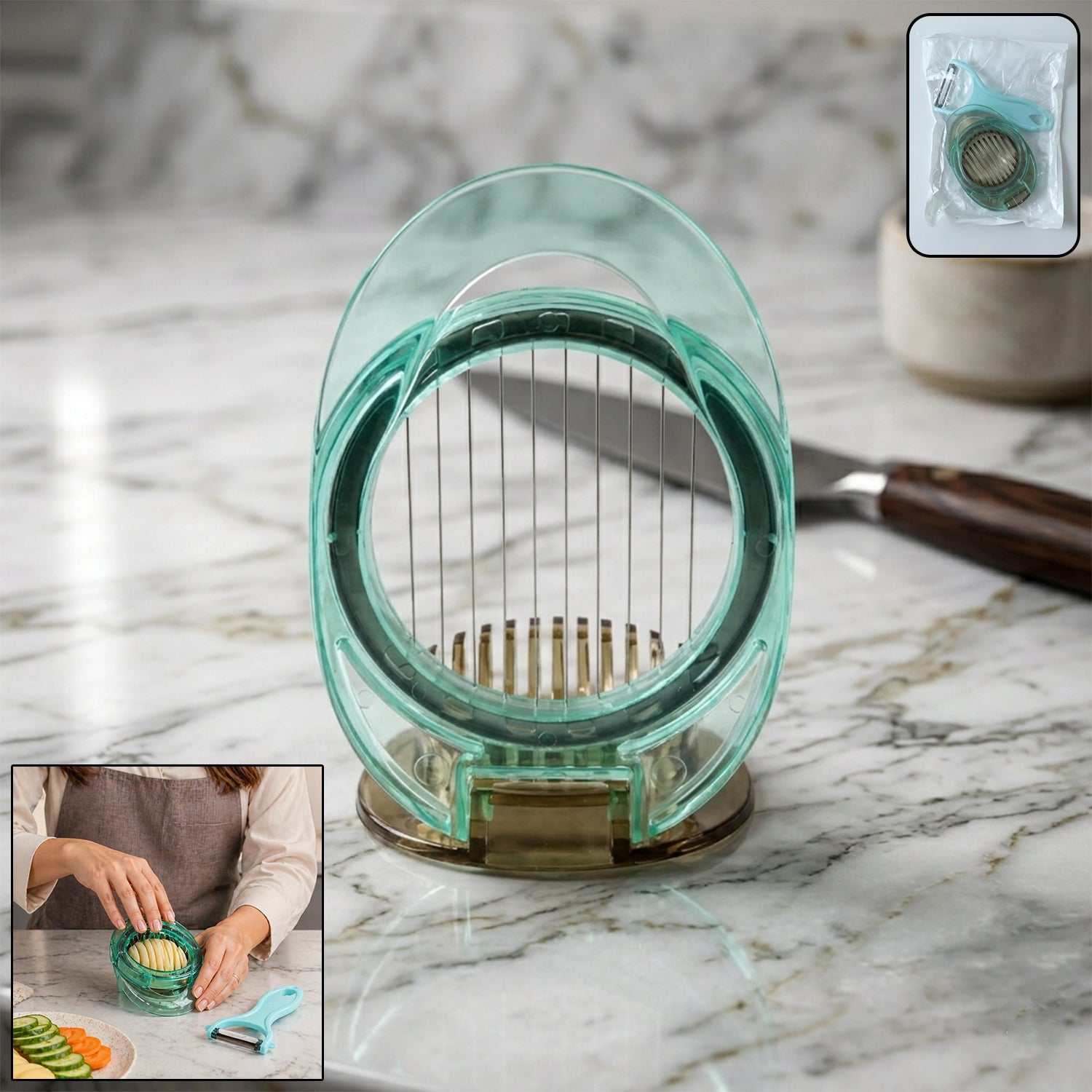 2-Pc multifunction vegetable cutter & egg slicer set for efficient kitchen prep