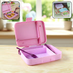 Leak proof lunch box with 3 compartments and included spoon set