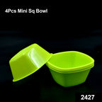 Set of four BPA-free square plastic bowls, ready for daily use.