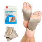 Close-up of an Arch Support Sleeve comfortably worn on a foot, highlighting its medial support.