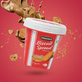 Chocotown Caramelised Biscuit Spread in a jar, showcasing its smooth, creamy texture.