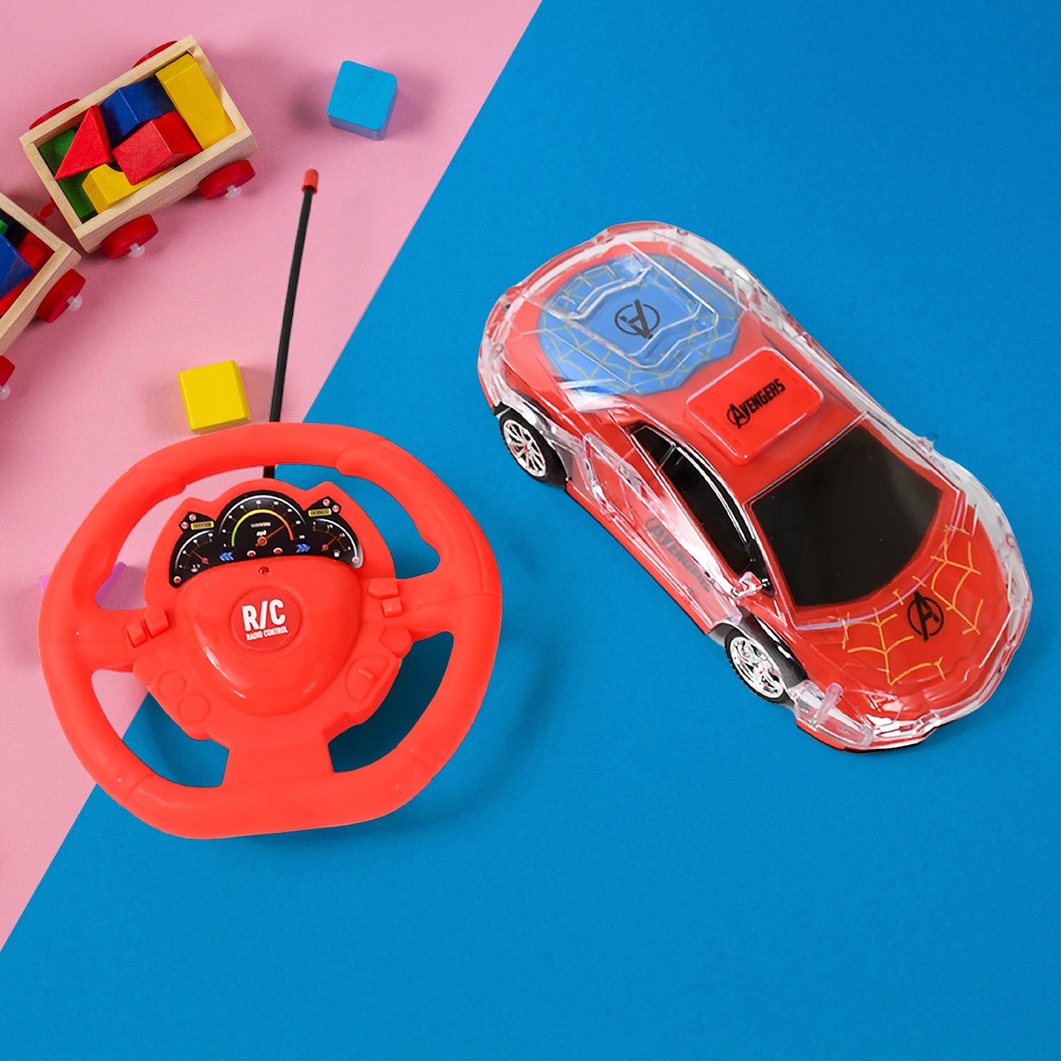 The kids racing toy alongside its USB charging cable and easy-grip remote.