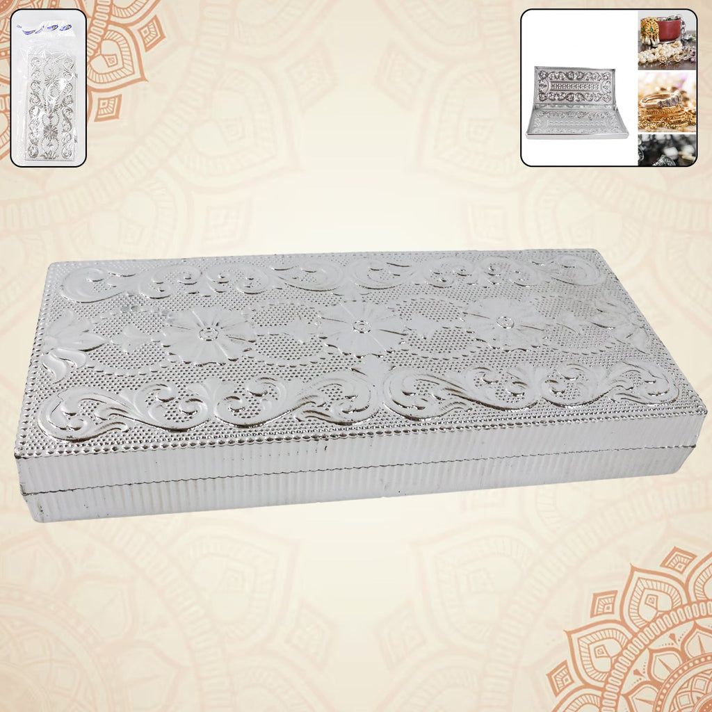 Decorative multipurpose silver embossed rectangular cash box for gifting and storage