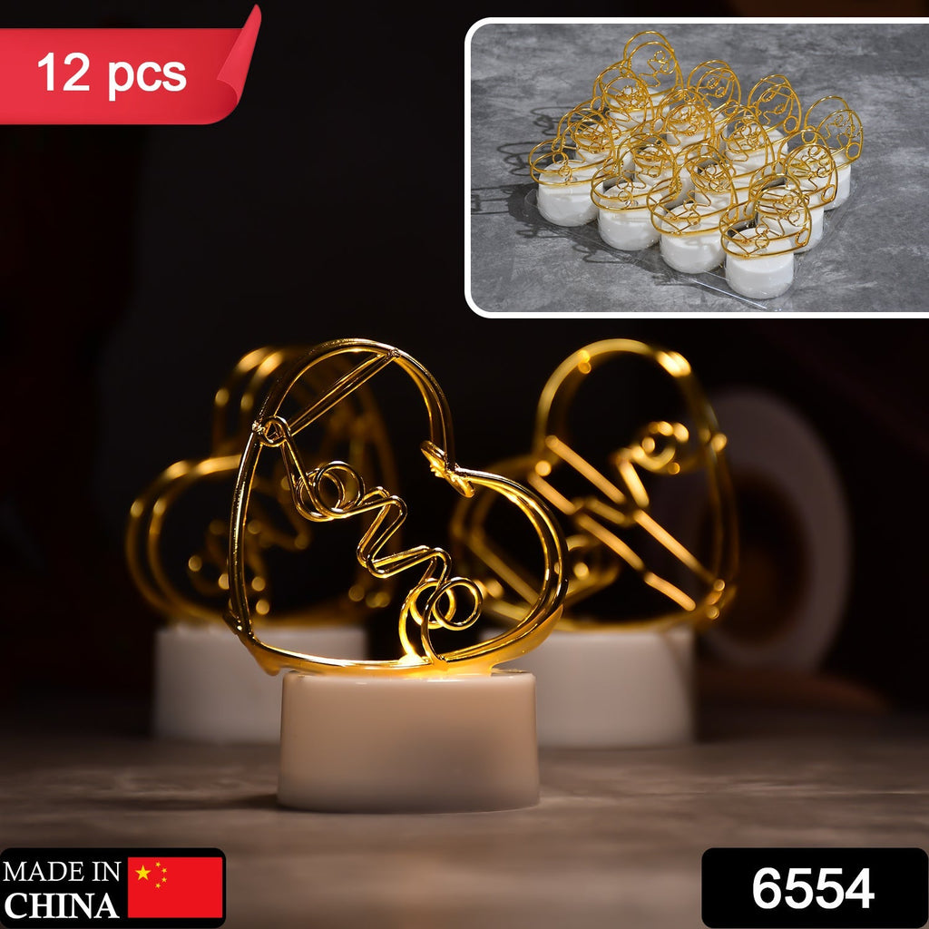 A collection of 12 multicolor flameless heart candles arranged beautifully, with some emitting a warm LED glow.