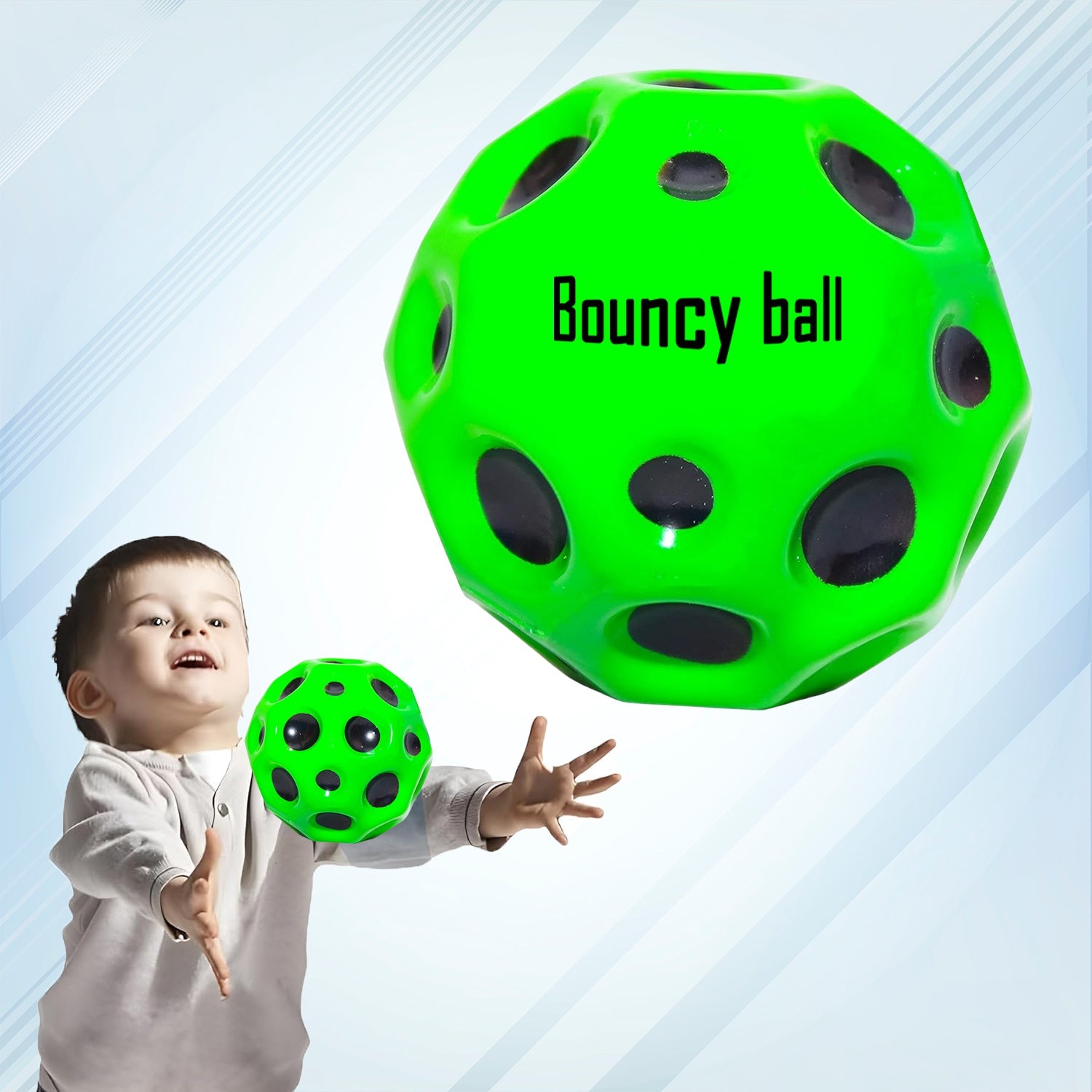 Vibrant multicolor rubber bouncy ball for kids featuring a unique moon crater texture.