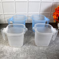 A set of four transparent plastic bathroom mugs in mixed colours, showcasing their 1000 ML capacity.