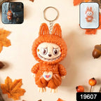 Cartoon character keychain toy with button to change face expression