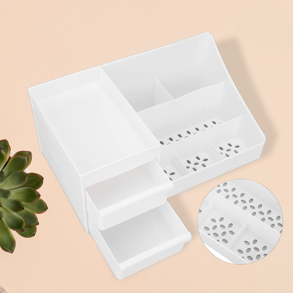 Organivo large capacity white desktop cosmetic storage box with 9 compartments