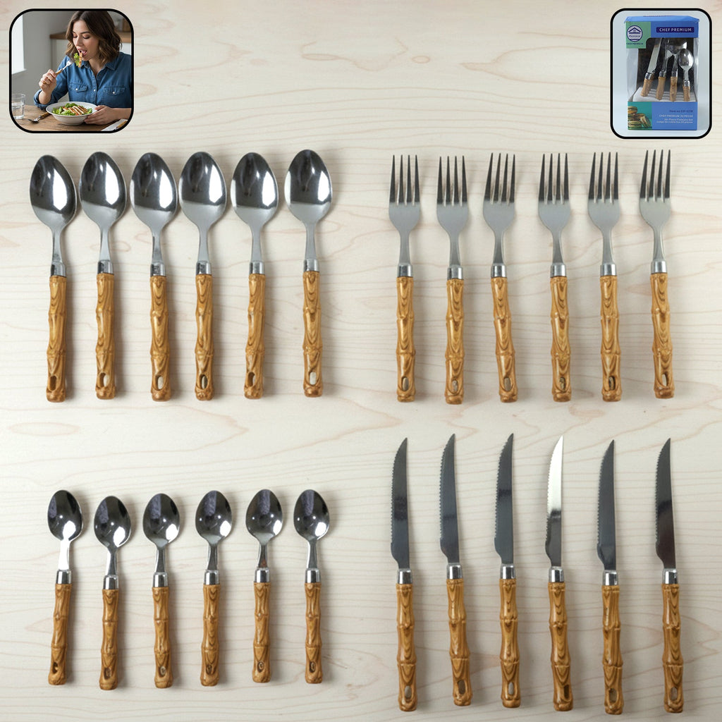 Elegant wooden handle stainless steel cutlery set for dining