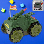Front view of the Tumbling Tank Toy Car, showcasing its vibrant design and lights.