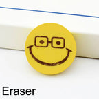 Bright yellow Smiley Eraser, perfect for kids' schoolwork.