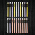 Detailed view of the ultra-soft bristles on a plastic toothbrush, designed for gentle yet effective cleaning.