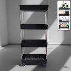 Movable storage rack trolley with four layers for kitchen and bathroom organization