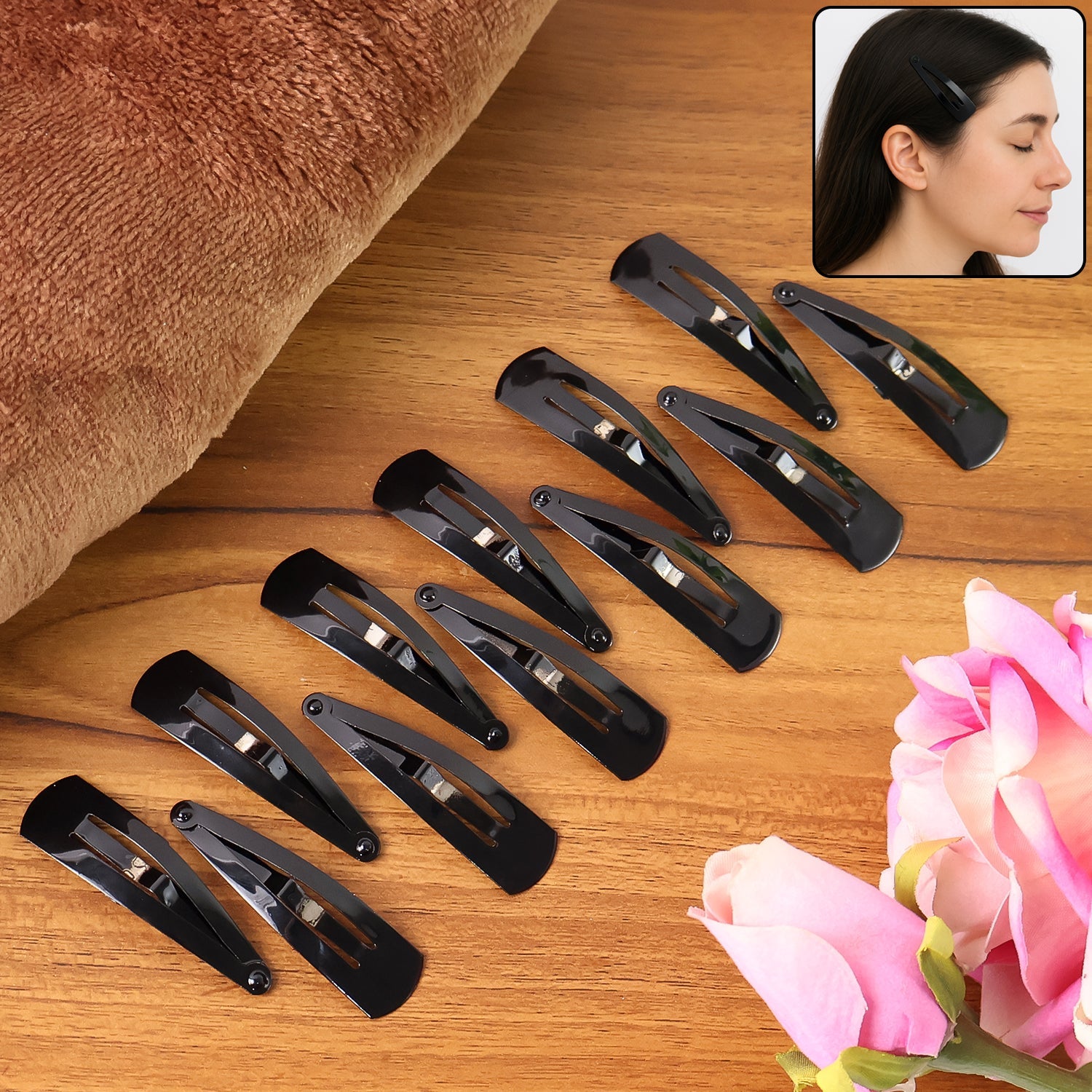 Set of 12 durable Matt Black Metal Tik Tak Hair Clips for secure styling.